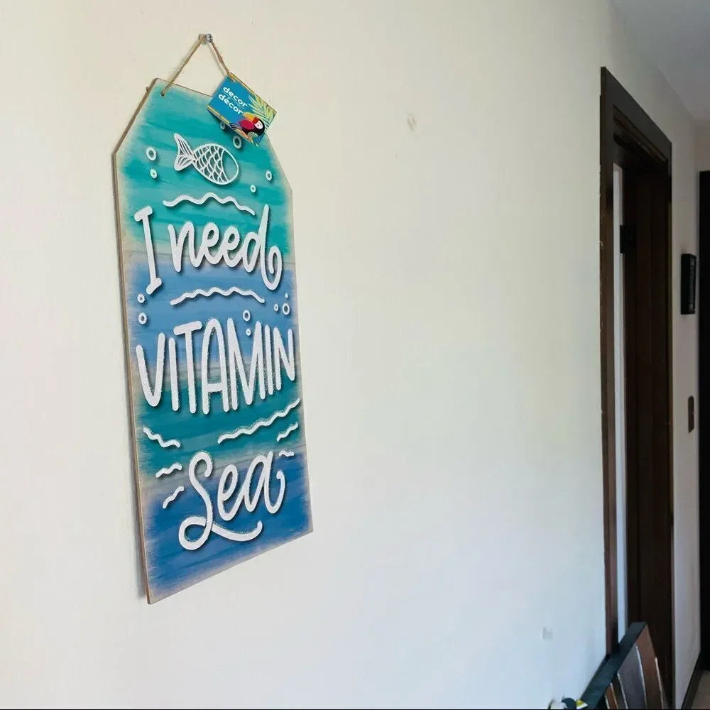 NWT Beach Inspired Fun Hanging Green Blue White Wall Sign I need Vitamin Sea New